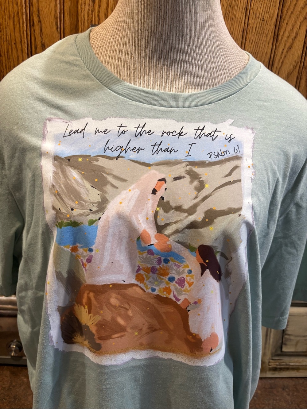 Bella Canvas Seafoam Short Sleeve Tee with Illustrated Psalm 61 Graphic